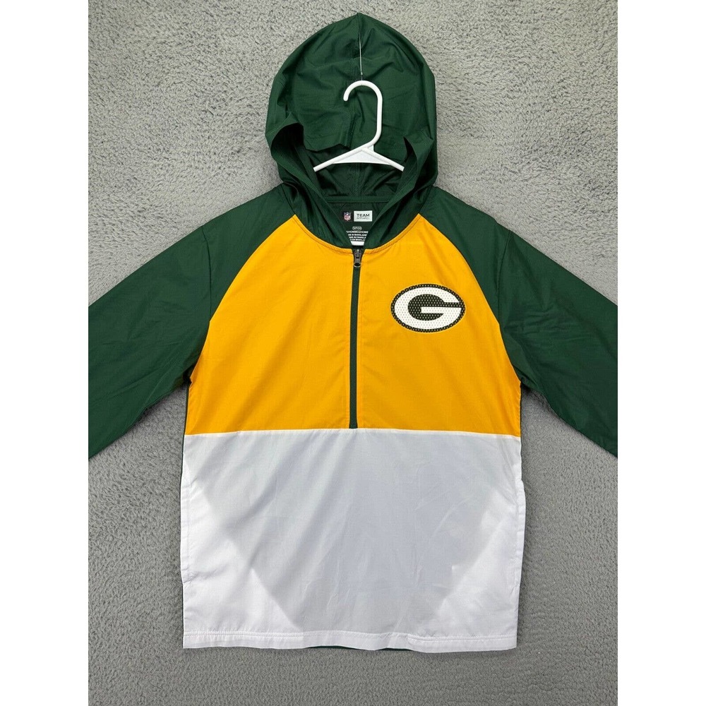 NFL Green & Gold & White Half-Zip Hooded Windbreaker